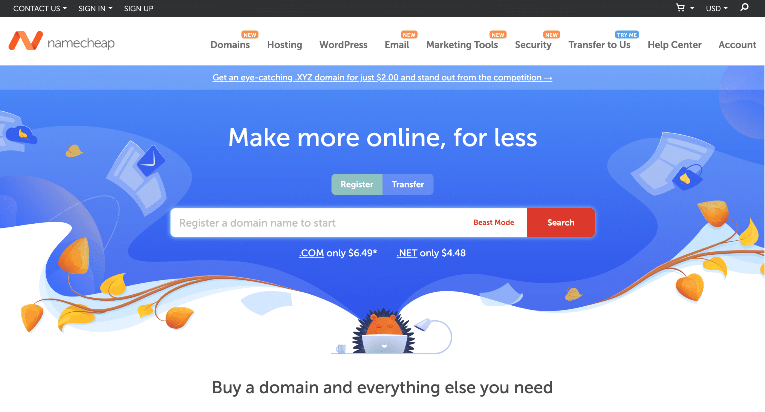 Namecheap.com's homepage